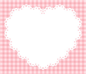 かわいいハートのレースフレームのベクターイラスト。ギンガムチェック、枠