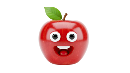 Smiling Red Apple with Googly Eyes and Leaf