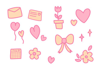 set of vector icons for valentines day cute hand drawn love