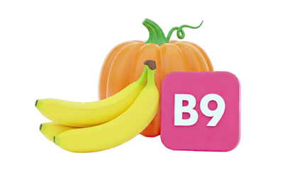 3D Render: Pumpkin, Bananas, and 'B9' Sign