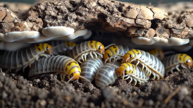 Group of Armadillidium Granulatum Foraging in the Forest Litter