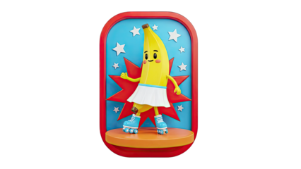 Animated Banana Character on Roller Skates