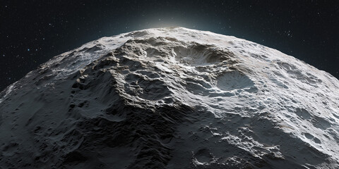 Miranda Moon in Space with Dramatically Fractured Surface