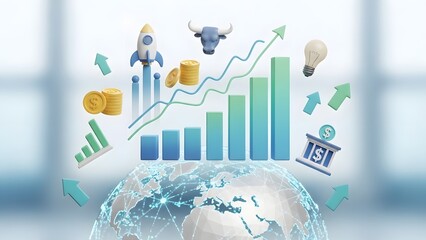 Financial growth represented by chart and world map