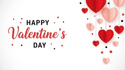 Happy Valentine's Day card with pink and red hearts hanging, festive and romantic celebration