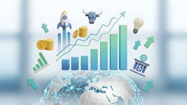 Financial growth represented by chart and world map - Powered by Adobe