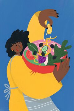 A woman making a salad