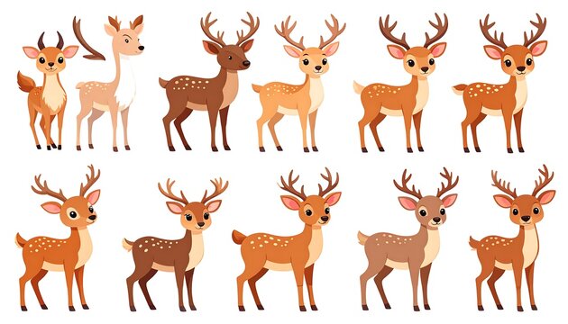 A collection of various cartoon deer illustrations in different colors and poses, showcasing a diverse herd