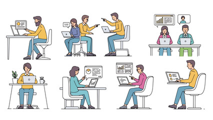 Naklejka premium Diverse Colleagues Collaborating and Working Remotely with Digital Devices