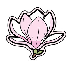 Vibrant pink magnolia flower sticker with white outline
