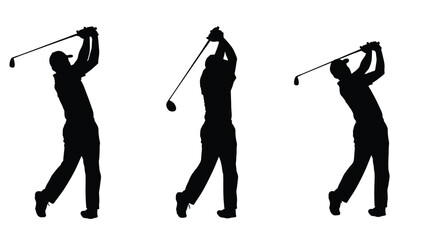 Golfer in motion a sequence depicting the golf swing phases in black silhouette