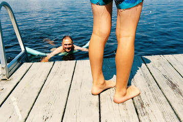 Father and son on summer vacation at the lake