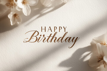 Birthday greeting with refined typography and floral accents on a light background