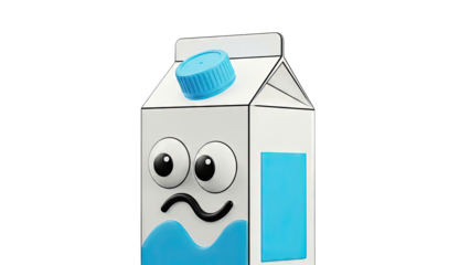 Cartoon milk carton with a face and blue cap