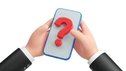 Hands Holding Smartphone with Red Question Mark
