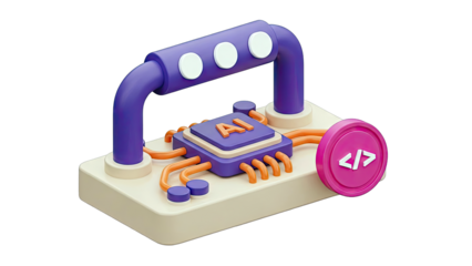 3D AI Chip and Coding Symbol