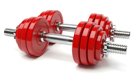Pair of Red Dumbbells with Silver Handles on White