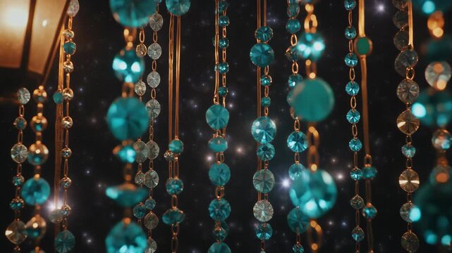 Luxurious blue and clear crystal chandelier with golden accents.