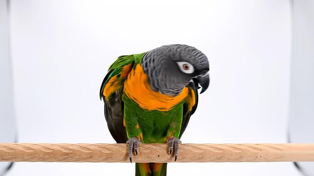 Cute Brown Throated Conure Perching on Wooden Stick Looking Around