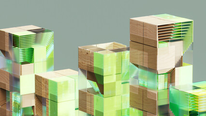 ESG or Green Technology Concept: Glass-Wood Modules