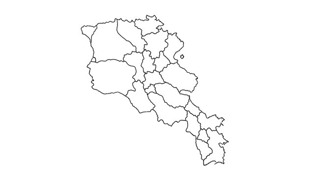 Outline Map of Armenia with Administrative Divisions, isolated white background.