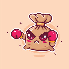 serious trash bag character mascot playing boxing sport isolated cartoon