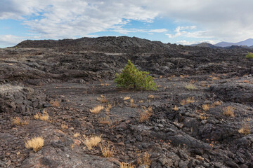 Volcanic rock formations at dusk