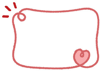 クレヨンラインのカーリーハート四角フレーム/くすみレッド