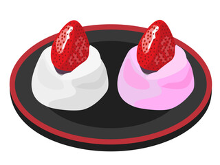 いちご大福のイラスト（白・ピンク） / Strawberry Daifuku Illustration