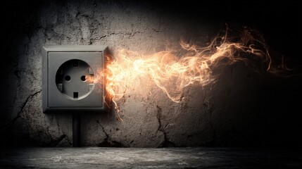 A dark, dramatic image of an electrical outlet with sparks and energy flowing from it, symbolizing power and electricity.