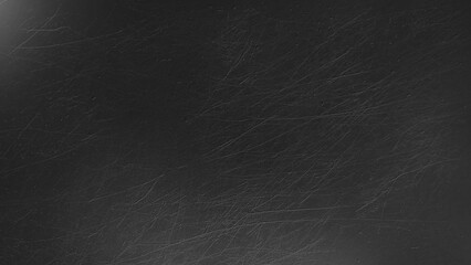 無機質な、金属や塗装されたボード・板の表面に引っかき傷や小さなクレーター・打痕などの凹凸のある傷や跡があるイメージのグランジ系の画像素材　背景・テクスチャー　16:9・8K UHDサイズ（7680 x 4320）　ダークグレー・黒・暗い灰色