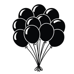 Ba Bundle Balloons Floating Sky On Stock Vector,Simple line art illustration of three balloons, one black and two white, 