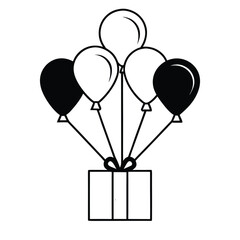 Ba Bundle Balloons Floating Sky On Stock Vector,Simple line art illustration of three balloons, one black and two white, 