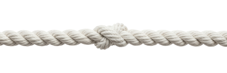 A white rope with a knot in the middle, isolated on a png transparent