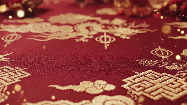 Lunar New Year background with traditional red fabric textures and subtle gold patterns