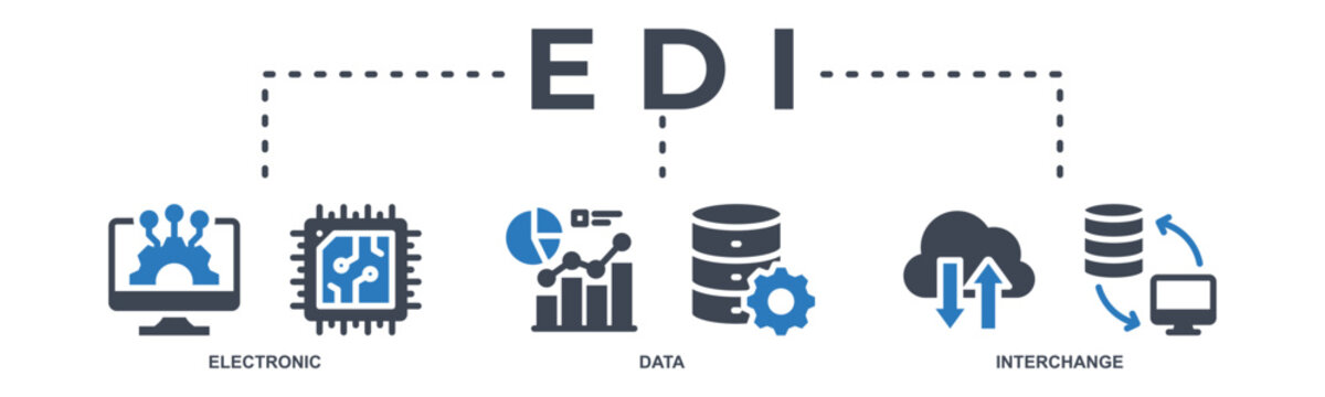 EDI banner web icon vector illustration concept for electronic data interchange of business documents standard format with a cloud server, exchange, database, file, chart, automation, and process icon