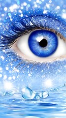 Eye with floating data particles big data technology theme soft glow macro lens, Realistic Photo