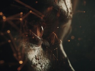 Futuristic eye monitoring global networks technology surveillance theme macro shot, Realistic Photo