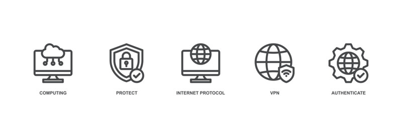 IPsec concept icon illustration contain computing, protect, internet protocol, vpn and authenticate.