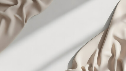 Elegant Minimalist Background with Draped Beige Fabric and Soft Sunlight Shadows