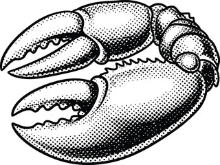 Black and White Crab Claw Illustration with Halftone Dots Vintage Engraving Style Vector Graphic