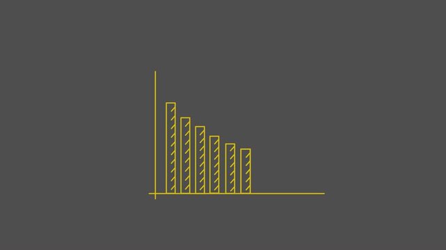 Displays a yellow declining bar graph and a downward arrow animation