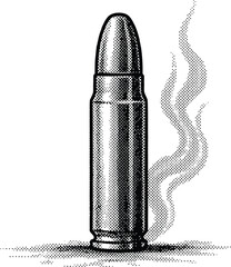 Halftone Bullet Cartridge with Smoke Vector Illustration Black and White Vintage Engraving Style