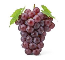 Fototapeta premium A cluster of dark purple grapes with green leaves on a png transparent