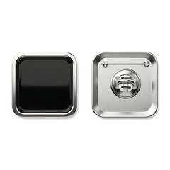 Two square metal pins one black one with pin mechanism