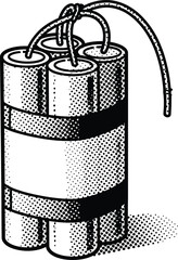 Black and White Dynamite Bomb Illustration with Halftone Dot Texture Vector Art