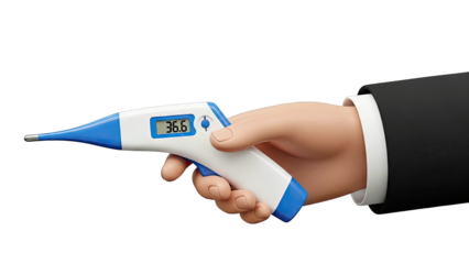 Hand Holding Digital Thermometer with 36.6 Reading