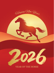 Happy New Year 2026 Year of the Horse Festive Poster Illustration