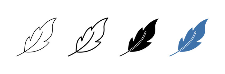 Set of minimalist feather icons with transparent background, depicting softness, writing, and elegant design elements, perfect for creative projects, vector illustration © MdSumon