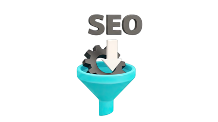 SEO concept with gear, funnel, and download arrow